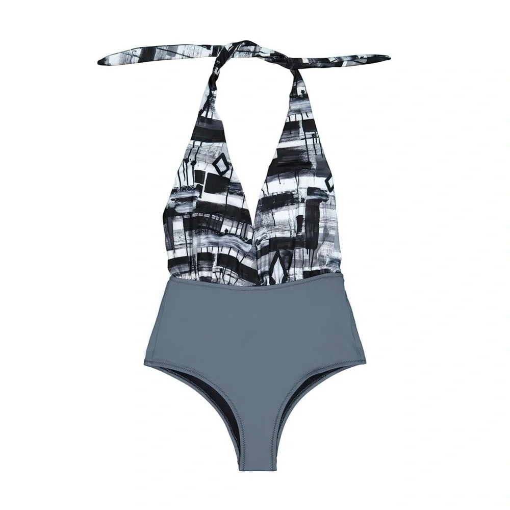 Unify the Ties Abstract Halter One Piece Swimsuit Resort Womens Large MSRP 150